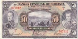Bolivia BOL-P-124a(2), 50 Bolivianos, 1928, Look Scand, XF+