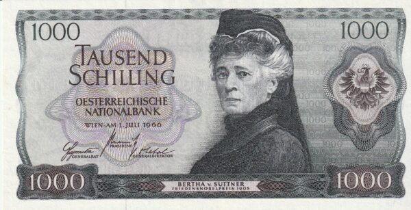 Austria AUT-P-147a, 1.000 Schilling, Nº.- E371191E, Bertha v. Suttner, 1-7-1966, XF+