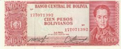 Bolivia BOL-P-164A(2), 100 Pesos Bolivianos, L-13-7-62, Bolivar, UNC
