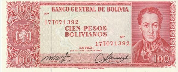 Bolivia BOL-P-164A(2), 100 Pesos Bolivianos, L-13-7-62, Bolivar, UNC