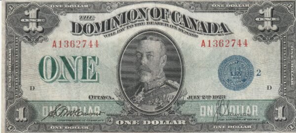 Canada CAN-P-33h, 1 $, Nº.- A1362744 2-Julio-1923, VF-