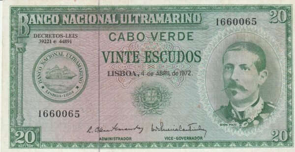 Cabo Verde CPV-P-52a, 20 Escudos, Nº.- 1660065, 4-Abril-1972, XF