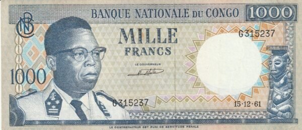 Congo Republica CNG-P-8a.2, 1.000 Fcos., Nº.-G315237, 15-Diciembre-1961, XF++