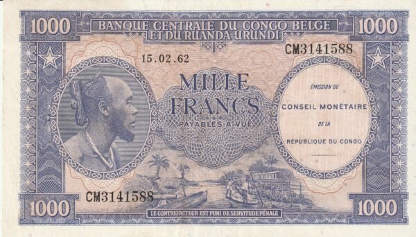 Congo Belga BCN-P-2a, 1.000 Fcos., Nº.- CM3141588, 15-Febrero-1962,