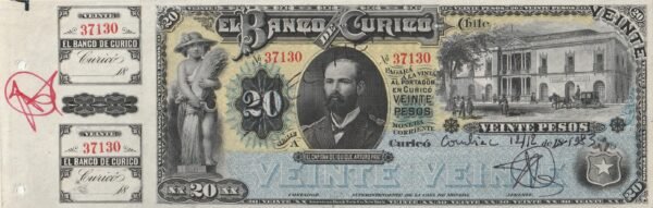 Chile CHL-P-S225r Specimen, 20 Pesos, Nºs 37129 o 37130, 18xx, UNC