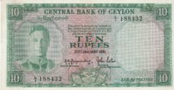 Ceilán CYL-P-48, 10 Rupees, Nº.- L/1-188432, 20-Enero-1951, XF