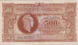 Francia FRC-P-106(2), 500 Fcos. Nº 65L202229, ND-1944, VF++/PH Varios