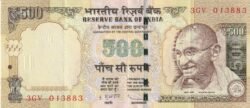 India IDI-P-106, 500 Rupees, 2011/16, Gandhi, VF
