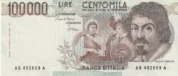 Italia ITA-P-110a, 100.000 Lire, Nº.-AB402669A, Caravaggio, 1-Sept-1993, UNC