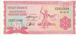 Burundi BRD-P-27d.1, 20 Fcos., 5-Febrero-1997, UNC