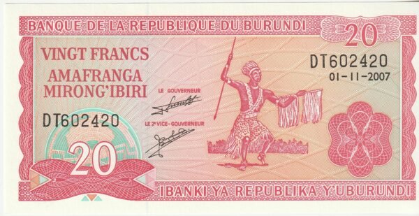 Burundi BRD-P-27d.5, 20 Fcos-, 1-Noviembre-2007, UNC
