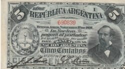 Argentina ARG-P-209, 5 Ctvos., 1-11-1891,  Nº.- 690839, XF+