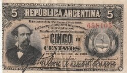 Argentina ARG-P-5.2, 5 Ctvos., 1-1-1884, Sig. Roca-Casares, Nº 658105, XF