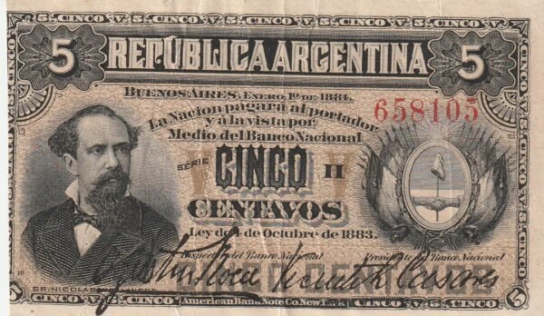 Argentina ARG-P-5.2, 5 Ctvos., 1-1-1884, Sig. Roca-Casares, Nº 658105, XF