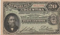 Argentina ARG-P-229a, 20 Ctvos., Nº.- 063008, 21-8-1890, XF+