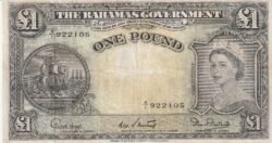 Bahamas BAH-P-15b, 1 Pound, Nº.-A/1-922105, L-1936(1953), Look Scand, VF+