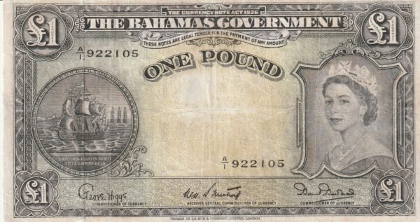 Bahamas BAH-P-15b, 1 Pound, Nº.-A/1-922105, L-1936(1953), Look Scand, VF+