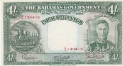 Bahamas BAH-P-9e, 4 Schillings, Nº.-1/10-136416, L-1936, Look Scand, XF