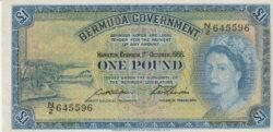 Bermuda BMD-P-20d, 1 Pound, Nº.- N/2-645596, 1-Oct-1966, Look Scand, VF++