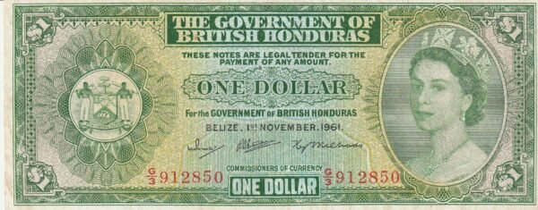 Britihs Honduras BCH-P-28b, 1 $, Nº.- G/3-912850, Look Scand, XF