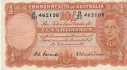 Australia ATL-P-25d, 10 Shillings, Nº.- B/30-462108, 1938/40, XF+