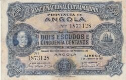 Angola ANG-P-56, 2,50 Esc, Nº.- 1873128, 1-1-1921, Look Scand, VF