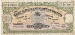 Britihs West Africa BWA-P-7b, 10 Schillings, Nº.- F/6-517287, 9-Mayo-1941, Look Scand, XF-
