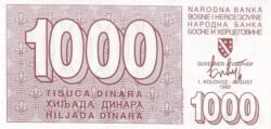 Bosnia &  Herzegovina BOS-P-26, 1.000 Dinara 1-8-1992, XF-