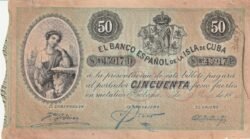 Cuba CUB-P-50b, 50 Pesos Fuertes, Nº.- 45917, 15-Mayo.1896, VF++