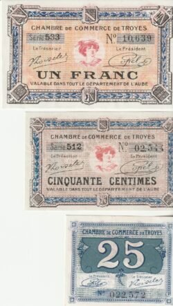 Francia FRA-P-Chambre de Commerce de Troyes, Set 25, 50Ct y 1 Fco., 1-1-1926, UNC