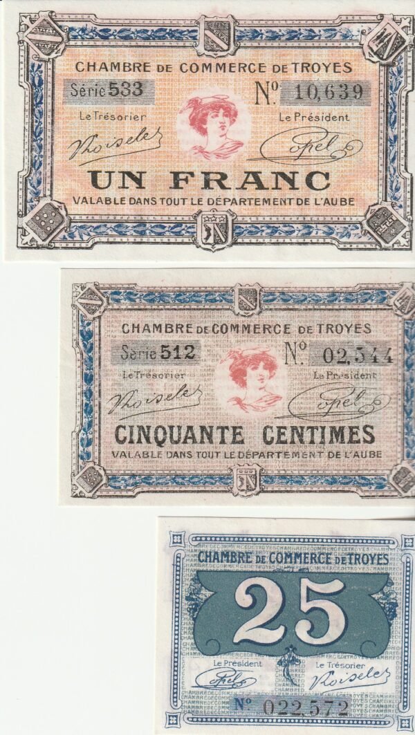 Francia FRA-P-Chambre de Commerce de Troyes, Set 25, 50Ct y 1 Fco., 1-1-1926, UNC