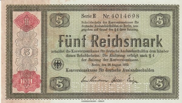 Alemania GER-P-199, 5 Reichsmark, 28-8-1933, aUNC