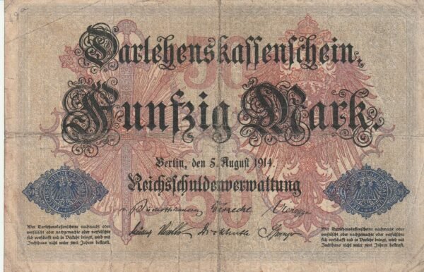 Alemania GER-P-49a, 50 Mark, 5-8-1914, VG