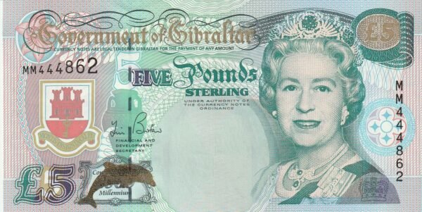 Gibraltar GBT-P-29, 5 Pounds, Milenium 2000, UNC