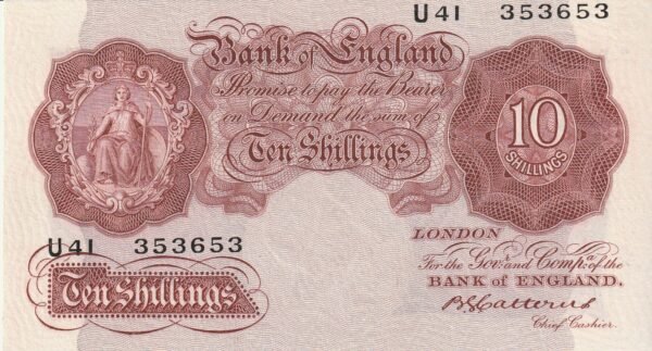 Inglaterra GBT-P-362b, 10 Shillings, Nº.- U4I-353653, ND-1928/68, aUNC
