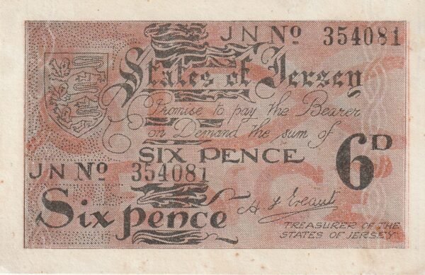 Jersey JER-P-1a, 6 Pence, ND-1941/42, XF++