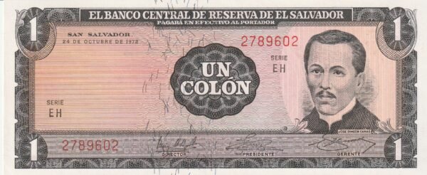 El Salvador ELS-P-115a, 1 Colon, 24-Octubre-1972, José Simeón Cañas, aUNC,