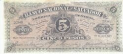 El Salvador ELS-P-S162c, 5 Pesos, 30-Abril-1909, Nº.- 20348, VF