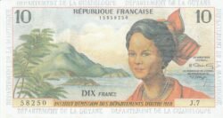 Antillas Francesas FAN-P-8b, 10 Fcos., Nº.- 15858250, ND-1964, XF