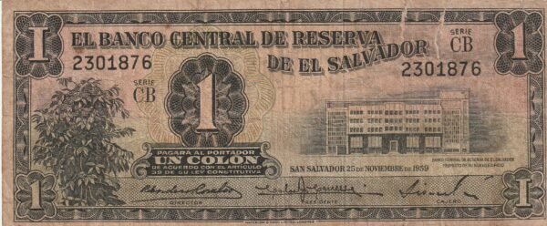 El Salvador ELS-P-90b, 1 Colón, 25-11-1959(60), Nº 2301876, Look Scand, F