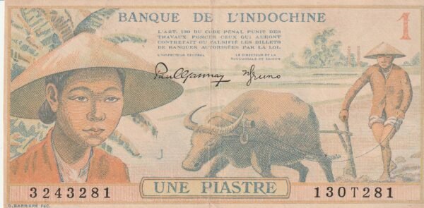 Indochina Francesa FIC-P-74a, 1 Piastra, Nº.- 130T281, Look Scand, VF+
