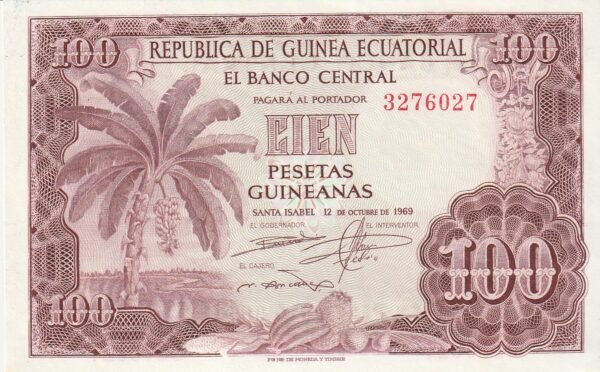 Guinea Ecuatorial EQG-P-1, 100 Ptas. Guineanas, 12-10-1969, UNC