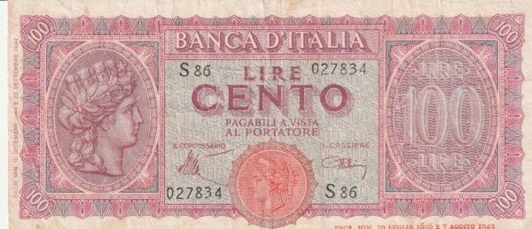 Italia ITA-P-75a, 100 Lire, 1943, F+