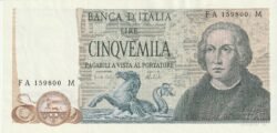 Italia ITA-P-102b, 5.000 Lire, Nº.- FA159800M, aUNC