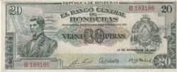 Honduras HON-P-53g, 20 Lempiras, Nº.-B183186, 26-11-1954, Look Scand, VF++