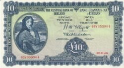 Irlanda IRE-P-59d, 10 Pounds, Nº.- 93V355904, 22-11-1960, Look Scand, XF+