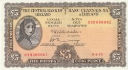 Irlanda IRE-P-65c, 5 Pound, Nº.- 03B086862, 5-9-1975, Look Scand, XF+