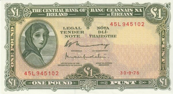 Irlanda IRE-P-64d, 1 Pound, 30-9-1976, Look Scand, UNC