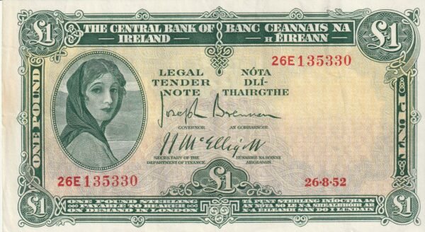 Irlanda IRE-P-57b(2), 1 Pound, Nº.-26E135330, 26-8-1952, Look Scand, XF-