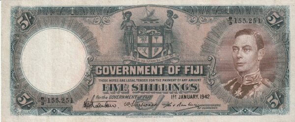 Fiji FIJ-P-37e, 5 Schillings, 1-1-1942, Nº.- B/3-155251, Look Scand, XF++
